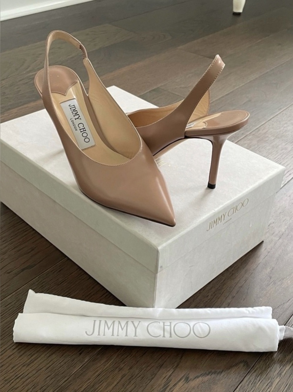 Jimmy Choo nude leather sling back pump heel